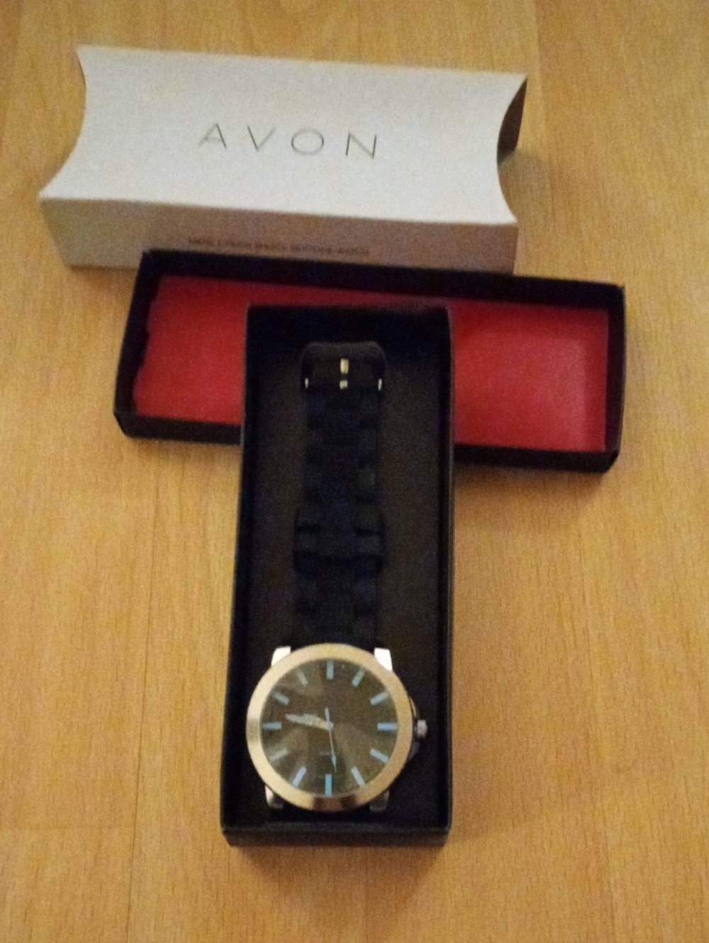 Avon Men’s Black Watch with Silver Case